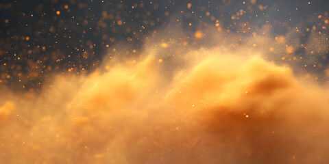 Poster - golden dust cloud: abstract image of swirling golden dust clouds with tiny sparkling particles again