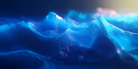 Poster - abstract blue waves: a mesmerizing abstract image of shimmering blue waves that evoke a sense of flu