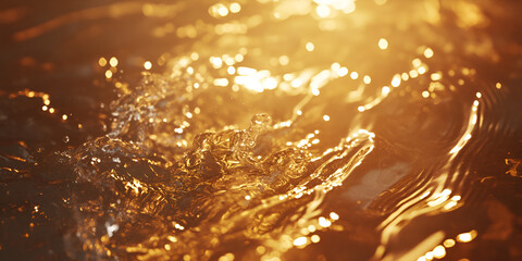 Wall Mural - golden water splash: a close-up photograph captures the mesmerizing dance of water as it splashes an