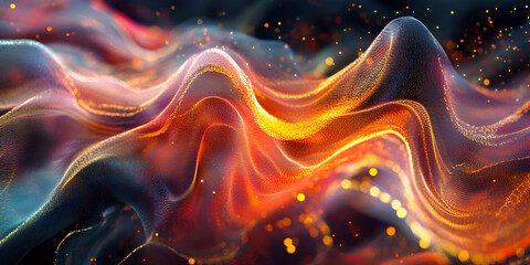 Poster - Abstract Liquid Fire: A mesmerizing abstract artwork featuring liquid-like textures in vibrant red, orange and blue hues.  The fiery waves dance and swirl.