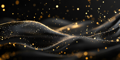 Poster - golden dust on black waves: a captivating abstract image featuring a sleek, dark surface adorned wit