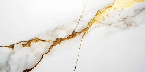 Poster - Golden Veined Marble Texture: Elegant close-up shot of white marble with striking golden veins, creating a luxurious and sophisticated texture.