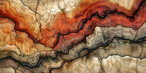 Poster - Abstract Stone Texture: A captivating abstract image showcasing swirling patterns of deep reds, oranges, browns, and blacks, resembling a cross-section of a richly-veined stone.