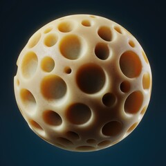 Poster - A spherical object with numerous holes, resembling a textured celestial body or a piece of Swiss cheese.