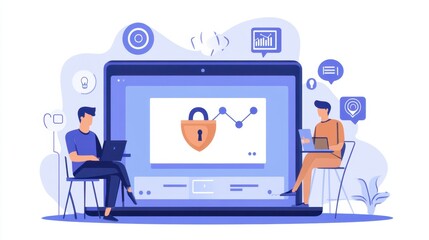 Poster - Secure Data Visualization Concept with Laptop Users and Lock Icon