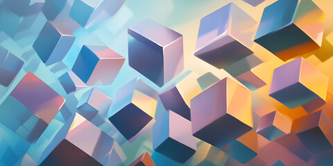 Poster - Floating Cubes Abstract: A mesmerizing abstract artwork featuring a multitude of pastel-colored cubes floating in a dynamic composition, creating a sense of depth and movement.