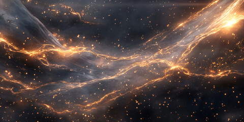 Poster - cosmic inferno: abstract art depicting a celestial inferno, with fiery orange and gold energy swirli