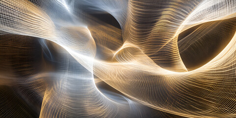 Poster - golden light trails: abstract artwork featuring dynamic, flowing lines of light in shimmering gold a