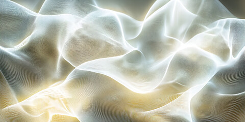 Sticker - Illuminated Drapery: Abstract image of flowing, translucent fabric, illuminated from beneath, creating a ethereal and dreamy effect with warm gold and cool grey tones.