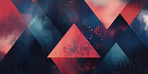 Poster - Abstract Geometric Triangles: A captivating abstract artwork featuring a dynamic composition of overlapping triangles in shades of deep blues, reds, and dusky purples.