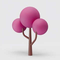 Poster - A stylized 3D rendering of a pink tree with three round leaves and a brown trunk.