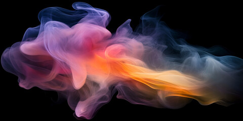 Poster - abstract smoke swirls: an ethereal swirl of vibrant pink, orange, and blue smoke dances against a de