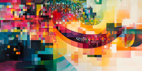 Aufkleber - abstract vibrant symphony: an explosion of color and dynamic geometric forms create a captivating ab
