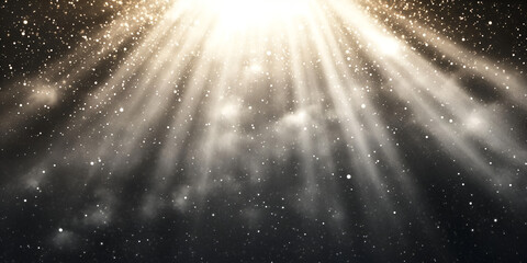 Poster - golden light rays: celestial beams of golden light pierce through a dark, smoky atmosphere, creating