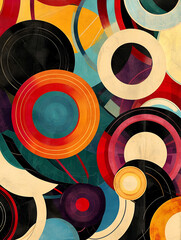 Poster - retro concentric circles: abstract art featuring vibrant concentric circles in a bold color palette,