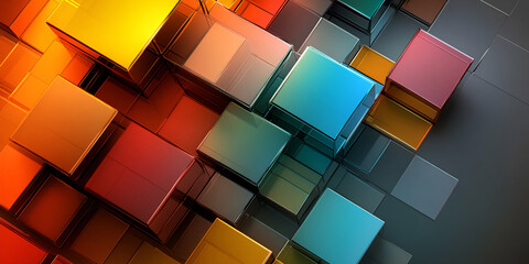 Aufkleber - vibrant cube mosaic: an abstract composition of colorful, translucent cubes arranged in a dynamic, o