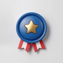 Poster - A 3D rendered blue medal with a gold star, symbolizing achievement or award.