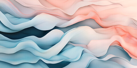 Poster - Abstract Fluid Flow:  A captivating abstract image featuring flowing, undulating shapes in calming hues of blue, pink, and white.