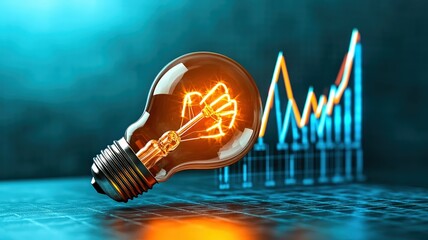 Poster - A glowing light bulb symbolizes innovation, with an upward graph in the background representing growth and progress in ideas or business.