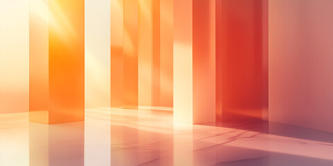Poster - sunbeams through abstract columns: abstract composition featuring vertical columns bathed in warm, g