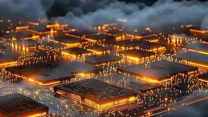 Poster - Abstract Digital Circuit Board with Glowing Elements and Smoke Effects