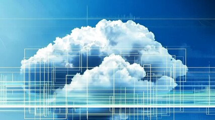 Poster - Abstract Cloud Concept with Digital Lines Against Blue Sky Background
