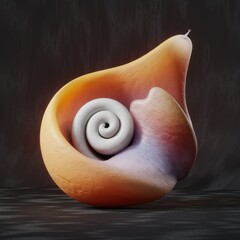 Fototapete - Abstract sculpture resembling a seashell with a spiral inside, rendered in warm, earthy tones.