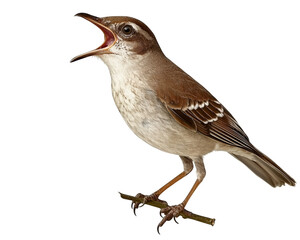 Wall Mural - Isolated Brown and White Singing Bird on a Branch