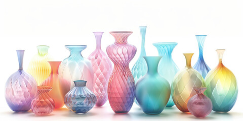 Poster - Collection of Pastel-Colored Faceted Glass Vases