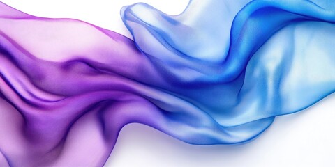 Canvas Print - Flowing silk fabric in shades of blue and purple on a crisp white background showcasing elegant folds with ample negative space for design.