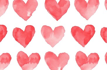 Poster - Symbolizing love and romance, a soft pink textured background features multiple red watercolor hearts, representing a creative romantic concept.