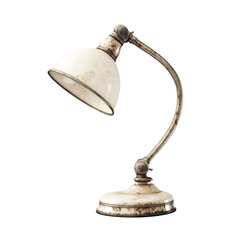 Poster - A vintage metal desk lamp with an off-white shade shows signs of age and wear, adding to its antique character.