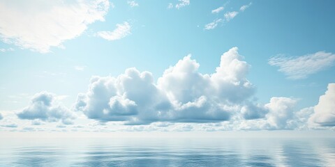 Naklejka na meble Serene blue sky with soft white clouds reflecting on calm sea water creating a tranquil backdrop ideal for text overlay design.