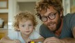 © pisan - Father and Child Science Experiment Fostering Curiosity and STEM Learning at Home, A Joyful Moment Captured at the Dining Table with a Fun Science Kit Inspiring Educational Activities for Dads and