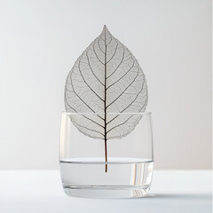 Aufkleber - Transparent skeleton leaf in a glass of water with minimalist decor
