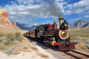 Wall Mural - Nevada southern railway steam train traveling through scenic desert landscape