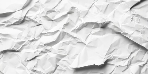 Poster - Crumpled white lined paper background with various folds and creases creating texture and shadows in a minimalistic layout.