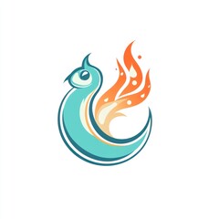 Wall Mural - Stylized phoenix bird, fire wings, white background, logo design