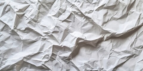 Poster - Textured crumpled white paper background with varying shades of gray and subtle shadows creating depth and intricate patterns throughout the surface