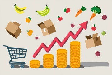 Poster - Rising food prices are shown with a graph, showcasing increasing costs of groceries and produce.