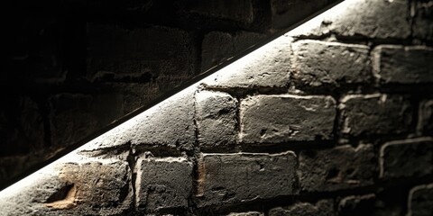 Poster - Illuminated corner of a textured brick wall showcasing large gray bricks with white light highlighting the edges against a dark backdrop