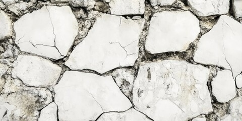 Poster - Cracked stone wall texture in shades of white and gray with distinct fissures providing ample blank space for design elements