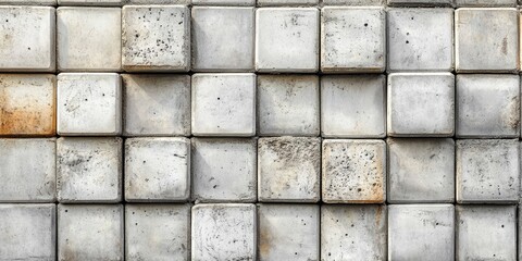 Poster - Concrete block wall texture featuring gray and light beige tones with scattered dirt and stains arranged in a neat grid pattern on a flat surface.