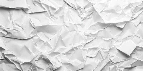 Poster - Crumpled white paper texture background showcasing various shades of white with deep folds and creases positioned throughout the image.