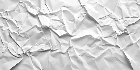 Poster - Crumpled white paper texture background featuring varying shades of white and grey with intricate creases ideal for vintage collage designs.