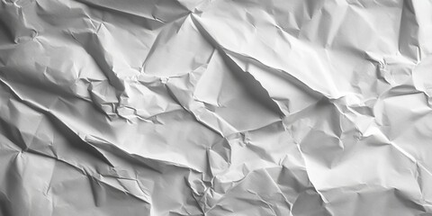 Poster - Crumpled white lined paper texture background with deep wrinkles and creases in varying shades of gray creating an abstract artistic feel