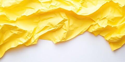 Poster - Crumpled yellow paper textured layer on a clean white background, positioned diagonally across the lower portion for artistic contrast.