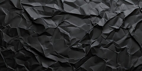 Poster - Textured black crumpled paper background showcasing deep creases and shadows for a gritty grunge effect with varying light reflections and angles
