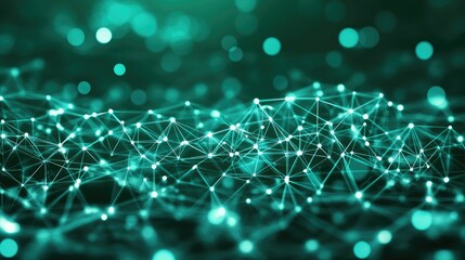 Poster - A futuristic green backdrop with an intricate network of glowing hexagons, seamlessly arranged in a symmetrical pattern
