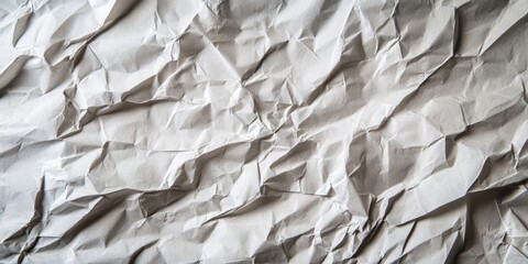 Poster - Crumpled gray paper background with varied textures and shadows in a flat layout emphasizing the fine details and depth of creases.